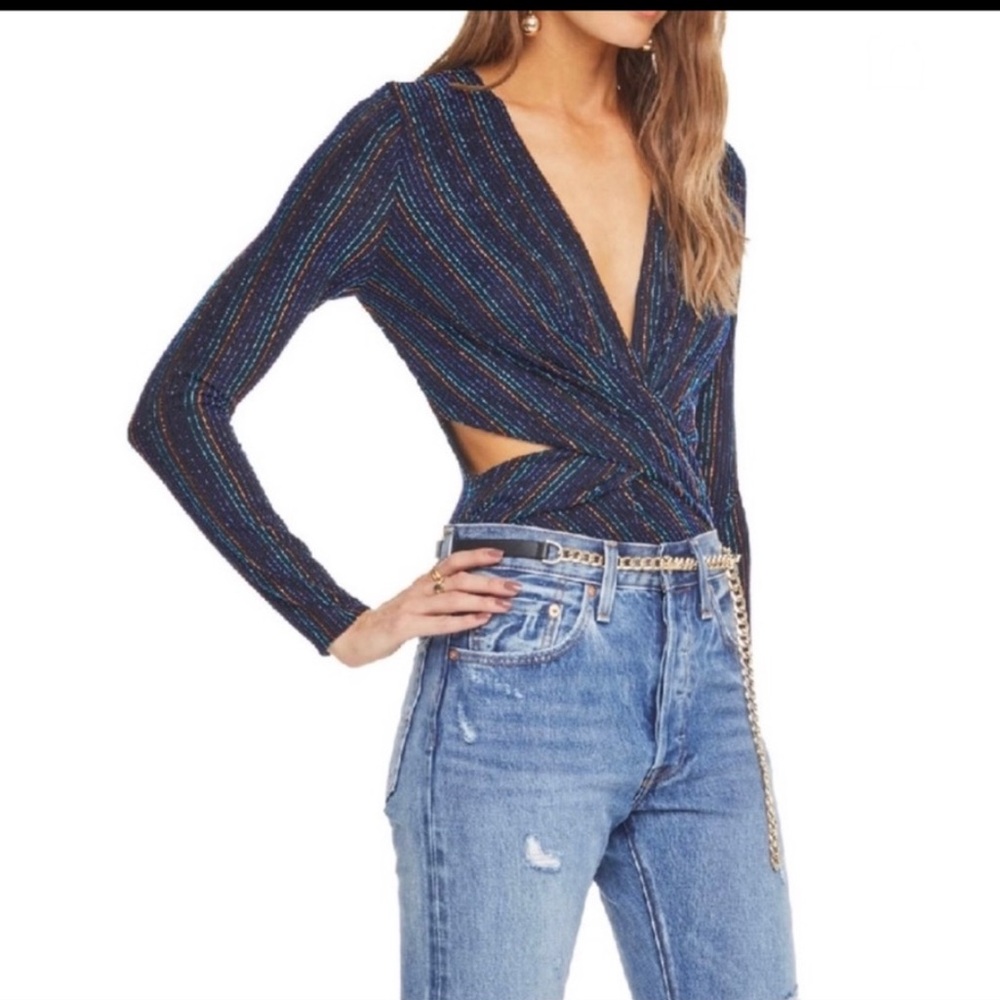 ASTR the Label Oh Baby Metallic-Stripe Bodysuit